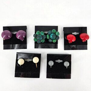 Vintage Fashion Earrings Clip Ons Set Lot 5 Ball Round Colorful Costume Jewelry